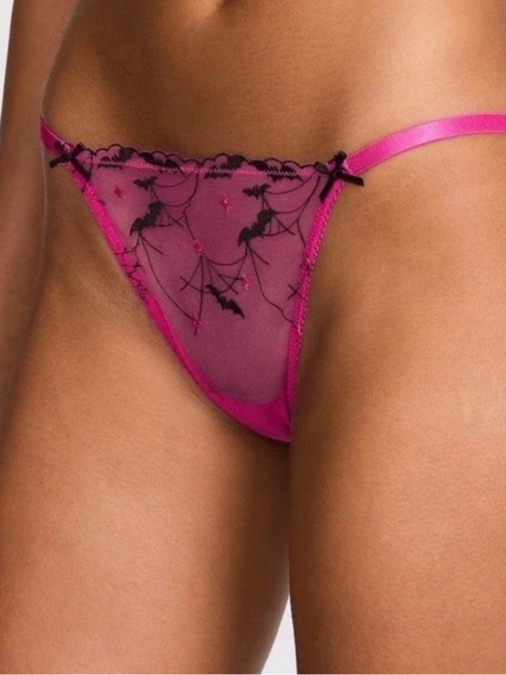 VICTORIA'S SECRET PINK EMBROIDERED BLACK BAT HALLOWEEN STRING BIKINI PANTIES XL